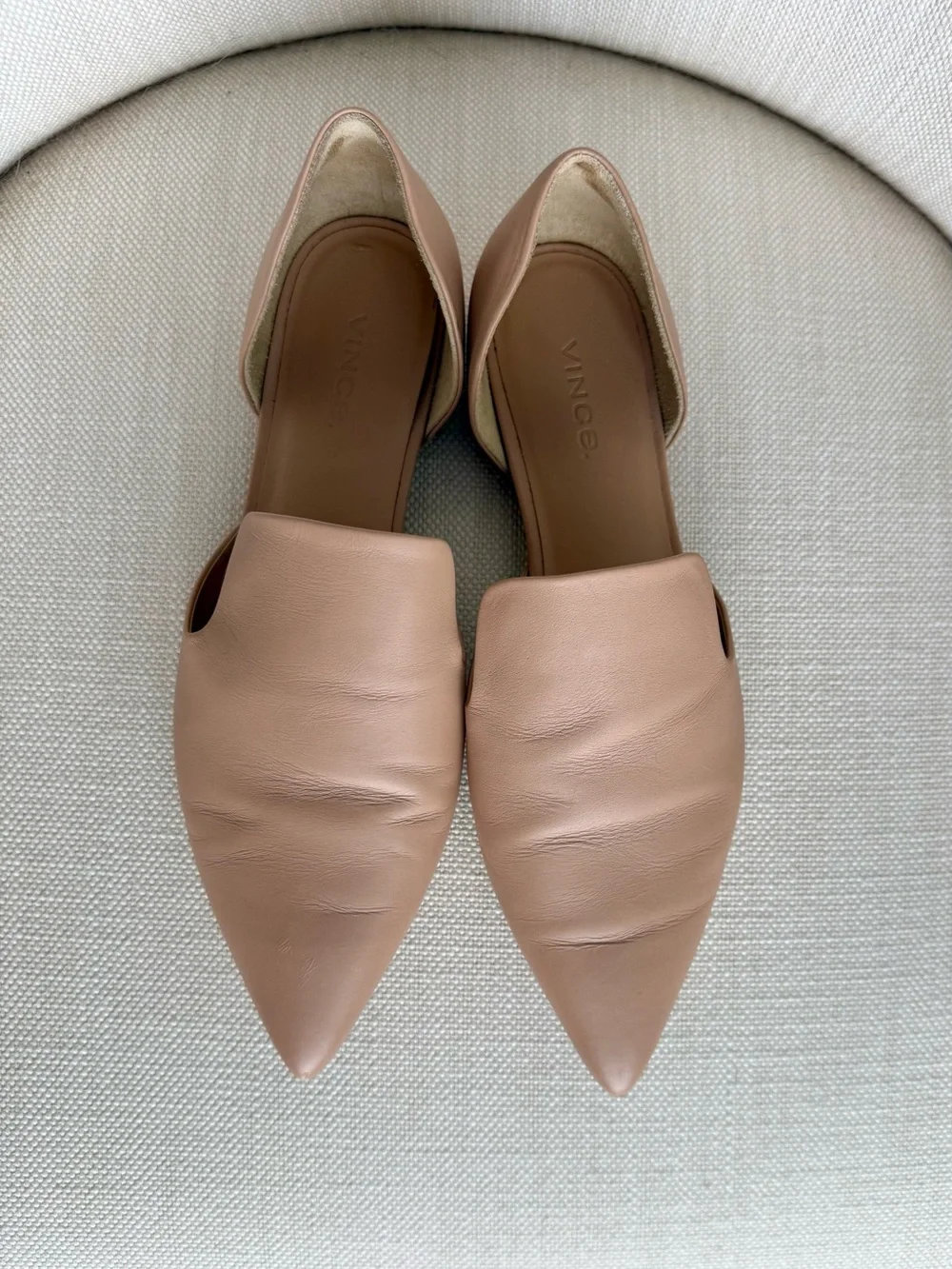 Vince Nude Tan Pointed-Toe Slingback Heels